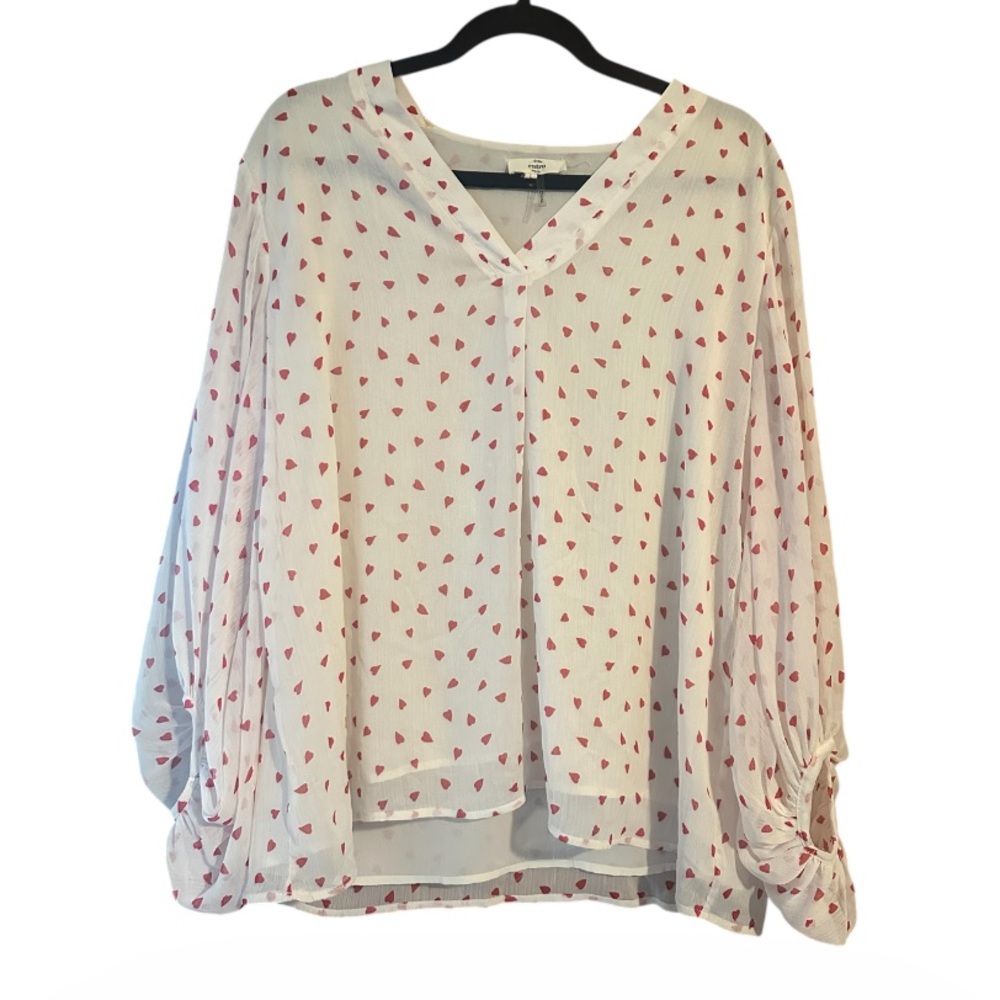 Entro Heart Print White Blouse with Balloon Sleeves